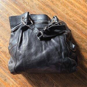 B Makowsky Leather Tote | Black Genuine Bag Silver Hardware Luxe Everyday